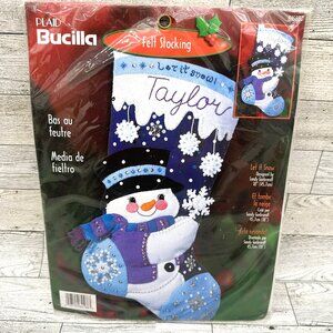 Brand New 2001 18" Bucilla Felt Let It Snow Christmas Stocking Kit #84588